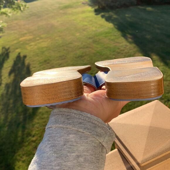 Lands’ End Blue nautical loafer slides leather sandals costal flip flop size 8.5 - Picture 6 of 7